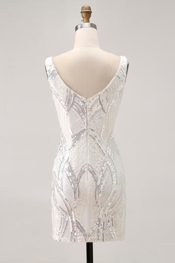 Bodycon Seuqin V-Neck White Homecoming Dress With Lace